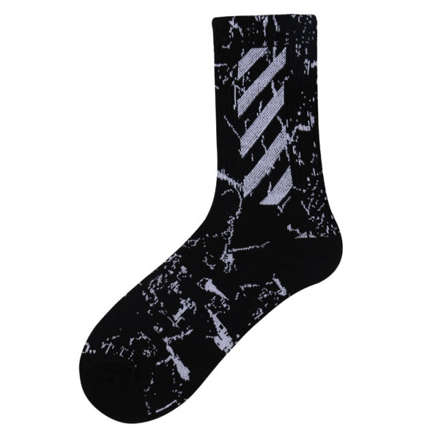 INS Cotton Black White Stripe Crew Men Socks - Image 17