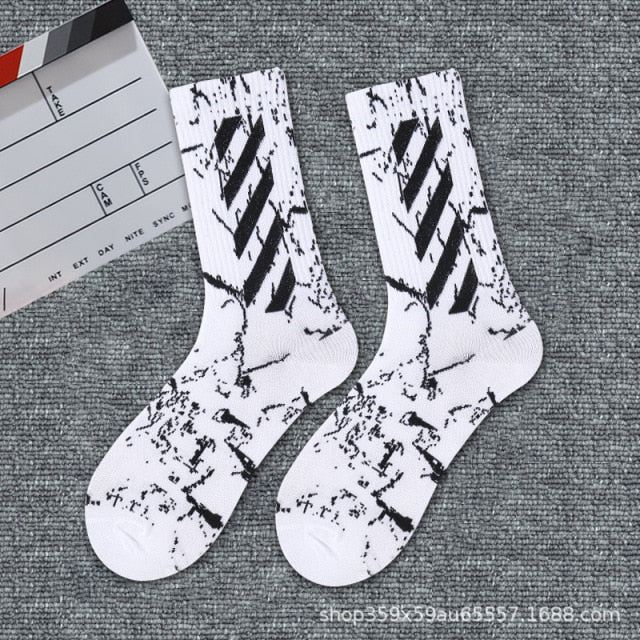 INS Cotton Black White Stripe Crew Men Socks - Image 10