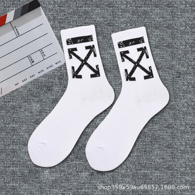 INS Cotton Black White Stripe Crew Men Socks - Image 11