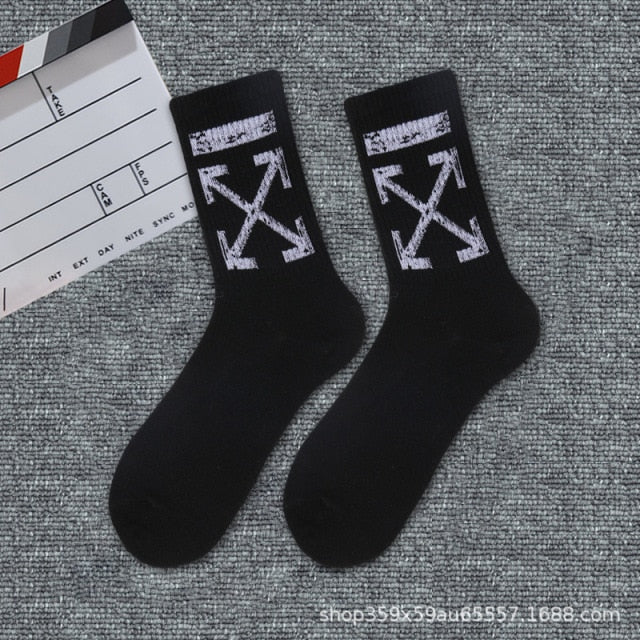 INS Cotton Black White Stripe Crew Men Socks - Image 14