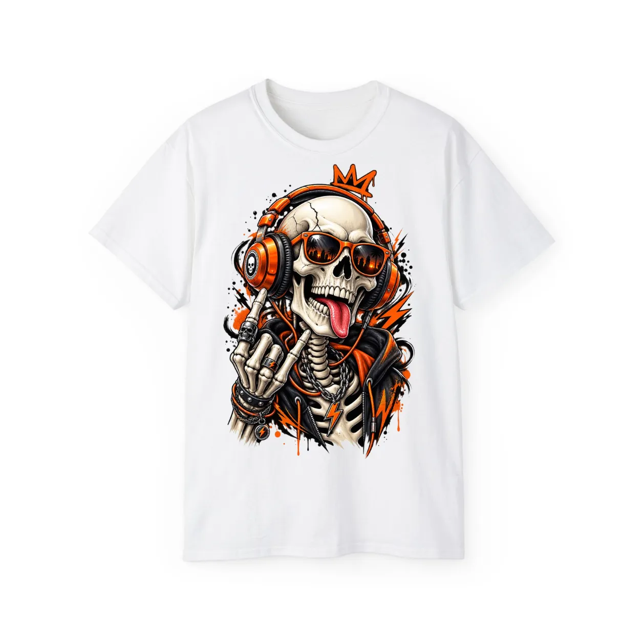 Neon Skull DJ Streetwear T-Shirt – POD0019 - Image 4